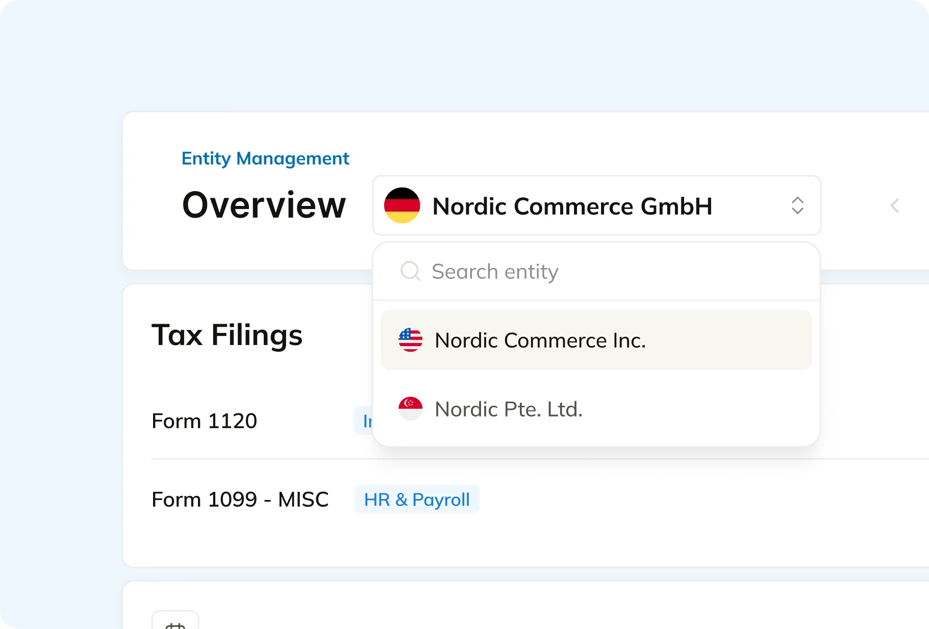 Commenda legal teams compliance tracking with entity overview and filing status