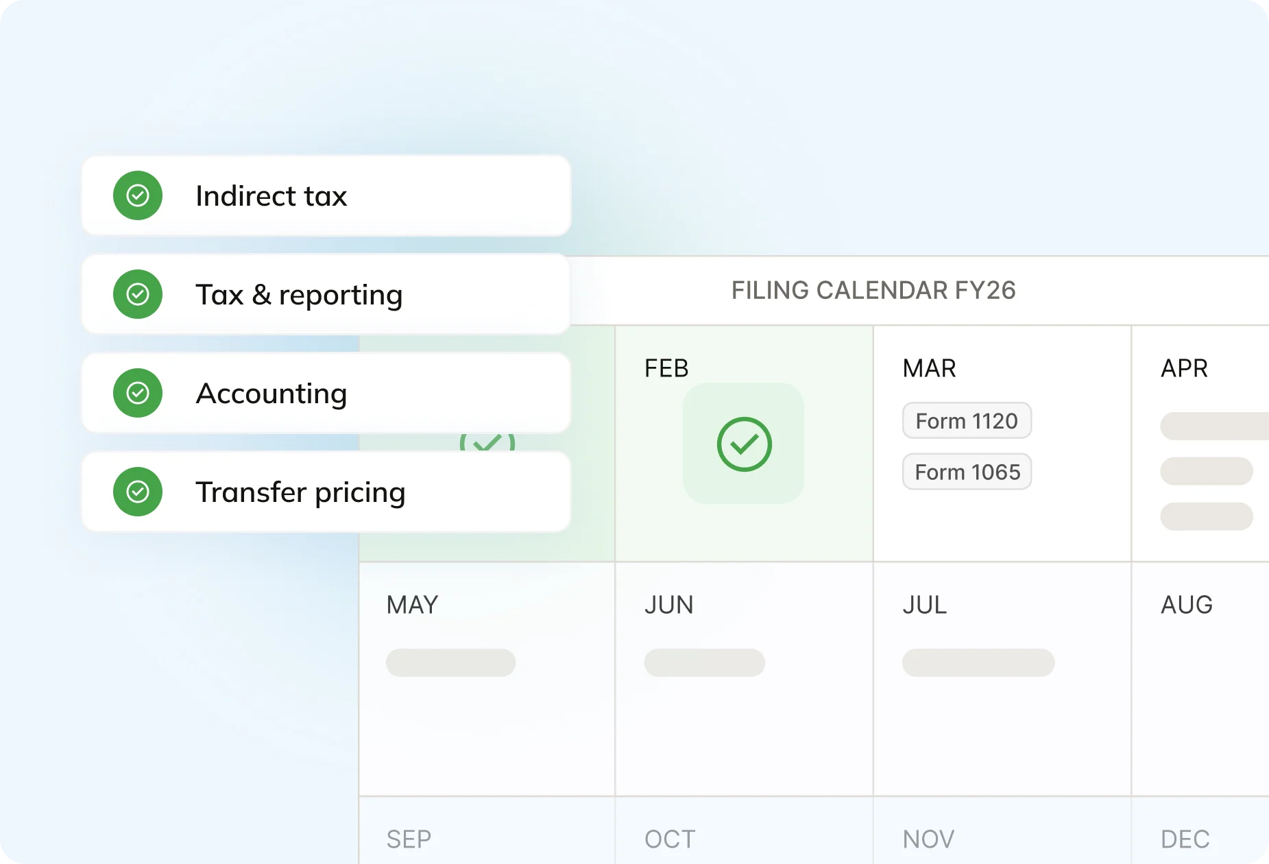 Commenda time savings dashboard showing filing calendar and automated compliance tracking