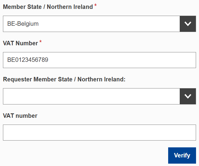Enter the VAT number
