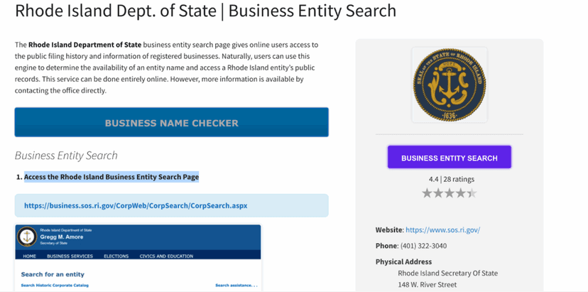 Rhode Island Business Entity Search | Commenda