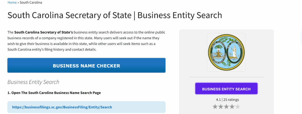 South Carolina Secretary of State Website