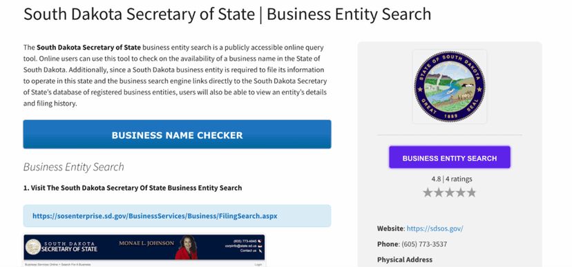 South Dakota Business Entity Search | Commenda