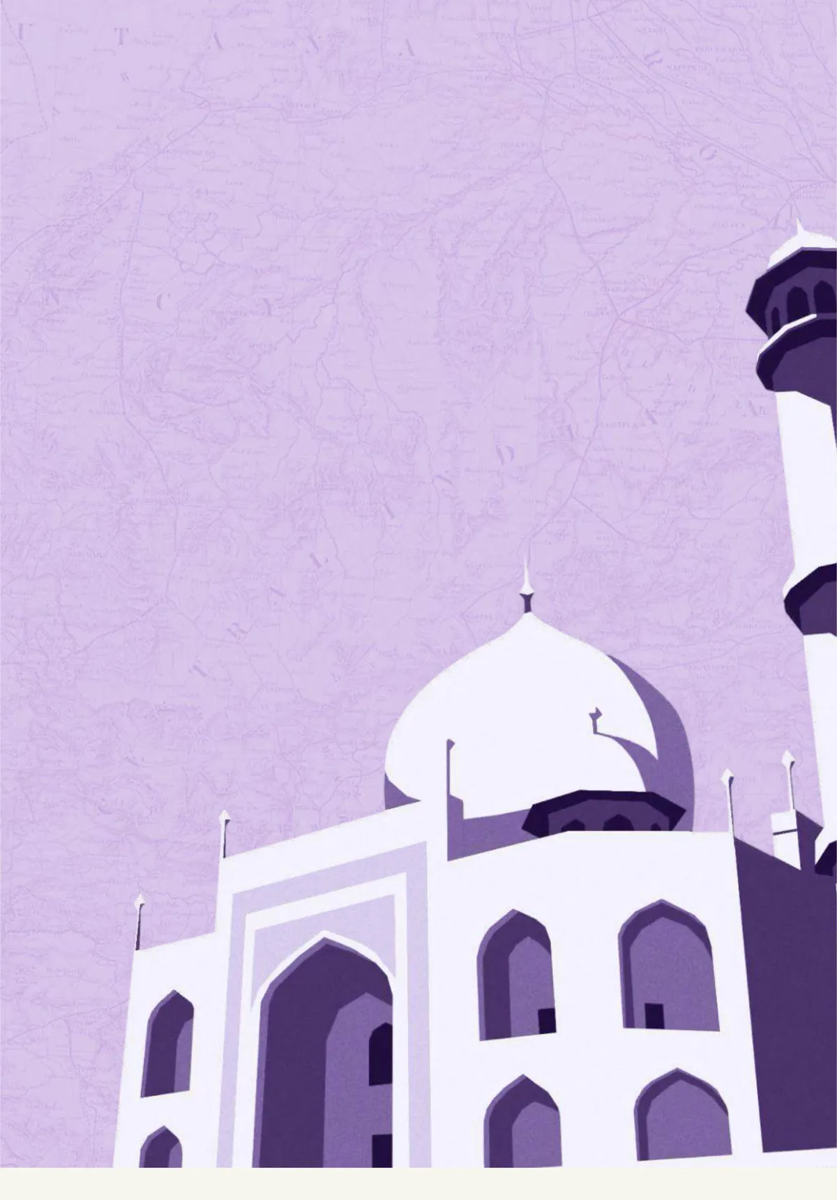The central dome of the Taj Mahal in Agra, drawn in lilac over a faded antique survey map