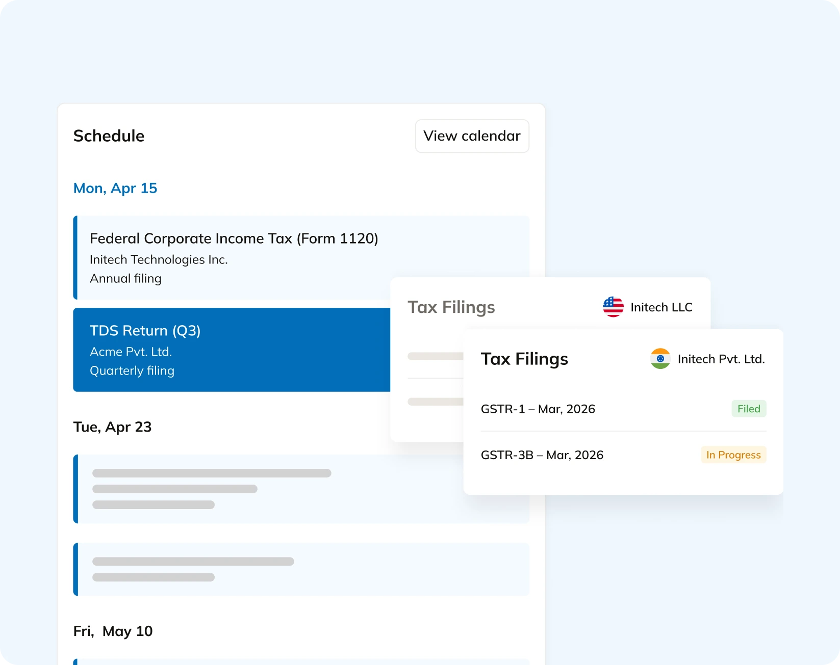 Commenda Transfer Pricing dashboard with intercompany filings calendar and TP report scheduling