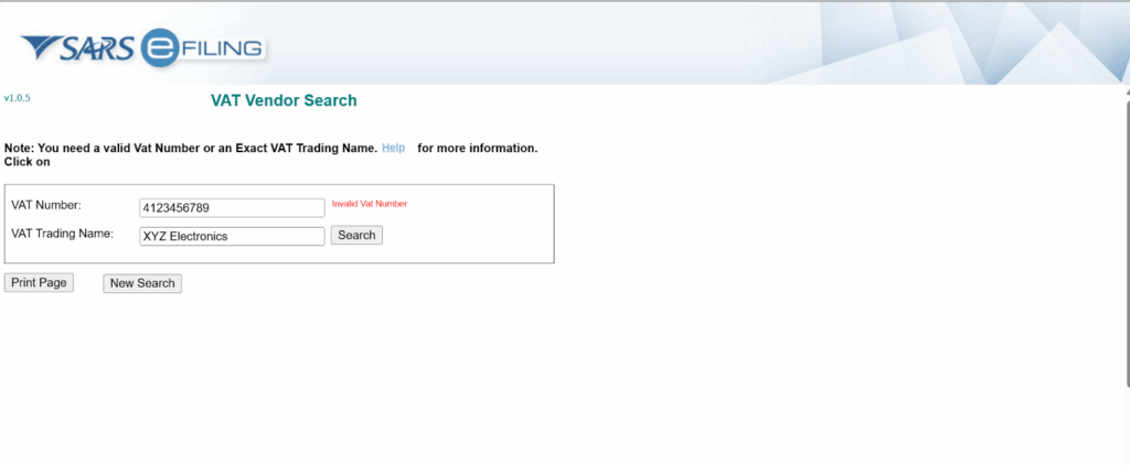 SARS displays the VAT ID status
