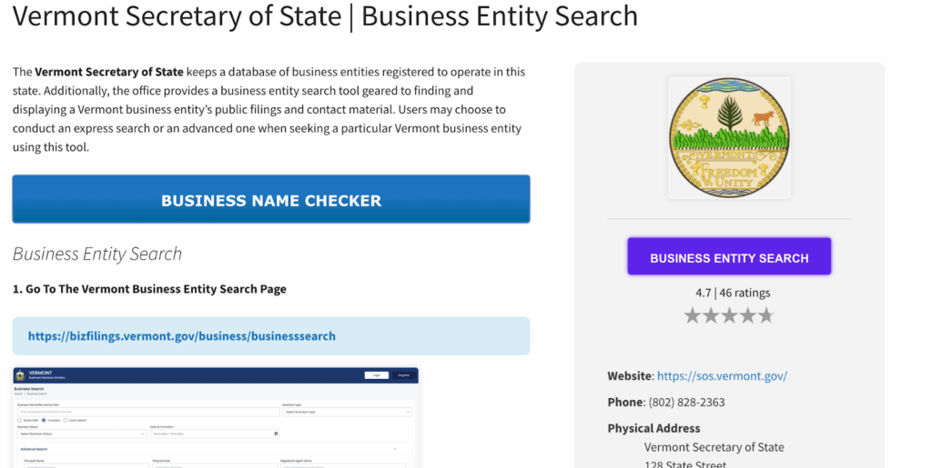 Vermont Secretary of State Website