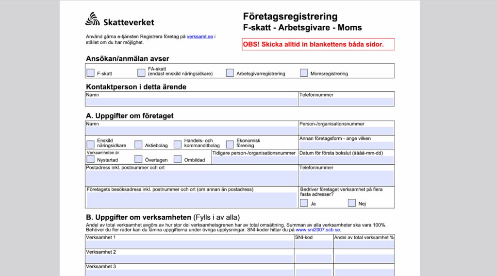 VAT registration form