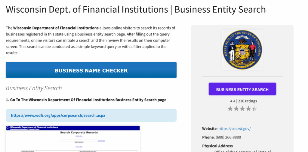Wisconsin Department of Financial Institutions Website